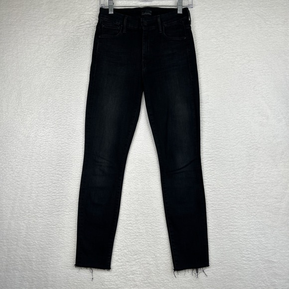 Mother Jeans Womens 25 Black Blackbird High Waisted Looker Ankle Fray Stretch - Picture 1 of 15